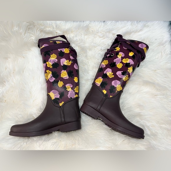 Coach floral corset lace up plum rain boots - Picture 3 of 16